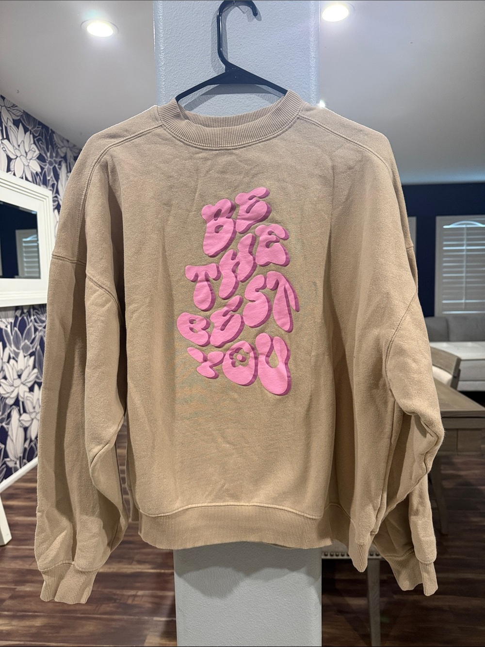 Cotton On Beige Crewneck Sweatshirt with Pink Graphic